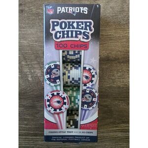 NFL New England Patriots Poker Chips 100 Count 11.5g Casino Style with Tray NEW